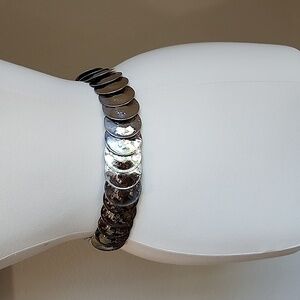 Vintage Hammered Metal Silver Disk Stretch Hooked Belt